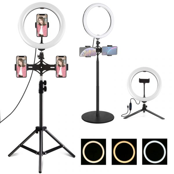 LED Circle Ring Light with Triple Phone Holder - LED Light,