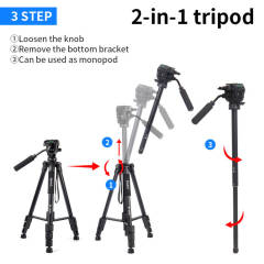 Jmary KP-2599 Professional Aluminum Tripod, Monopod for All DSLR Cameras and Smartphone (Black) - Image 3