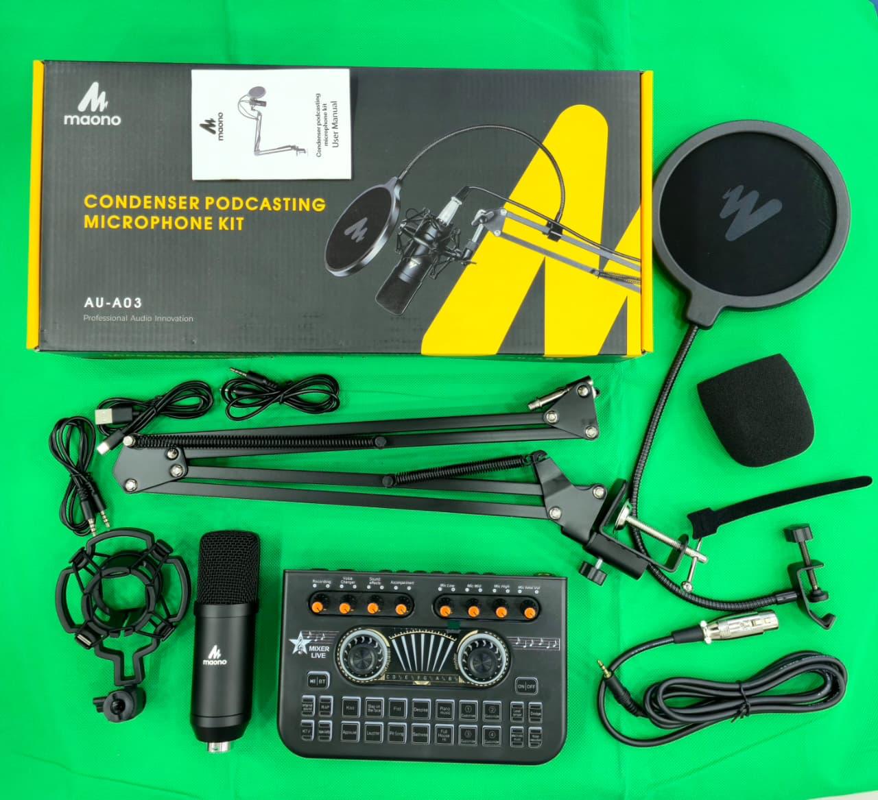 Maono AU-A03 Condenser Microphone Kit with Boom Arm – Professional Podcast & Studio Mic in Kigali, Rwanda (Black)